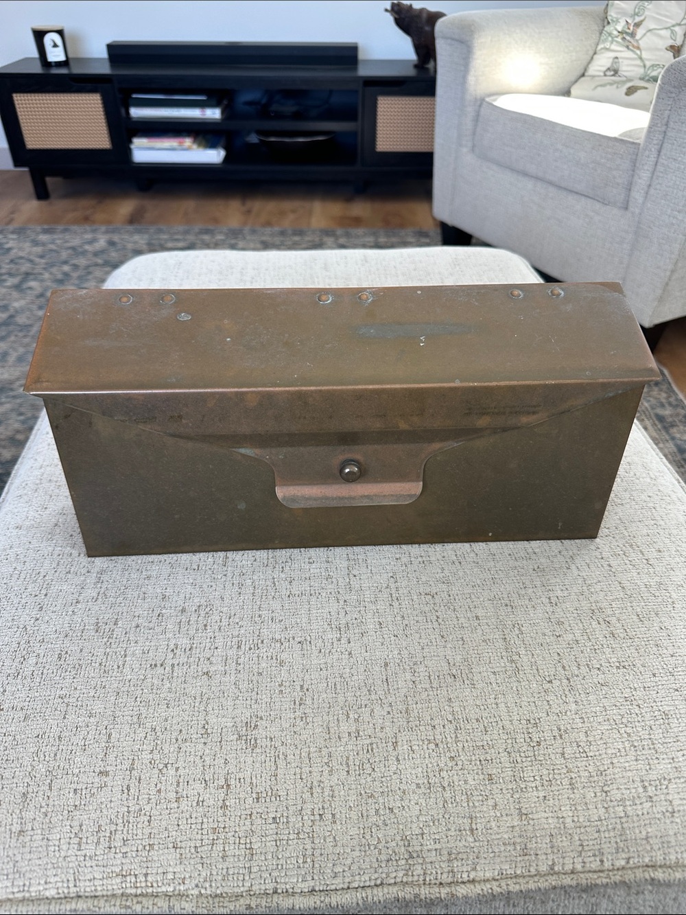 Vintage Mid-Century Industrial Metal Wall Mount Mailbox Horizontal Copper Tone